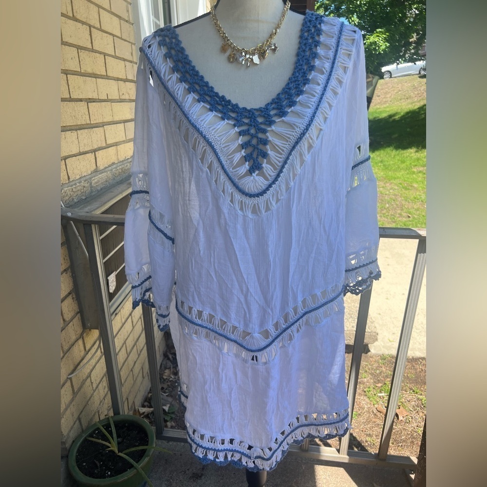 White and Blue Textured Dress